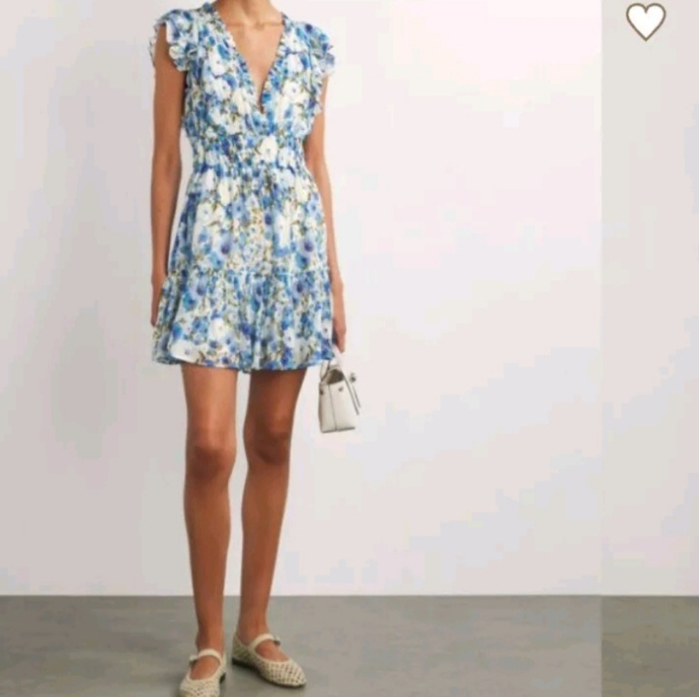 PAIGE Muriel Silk Crepe Mini Dress Size 10 NWT French Blue Multi Color